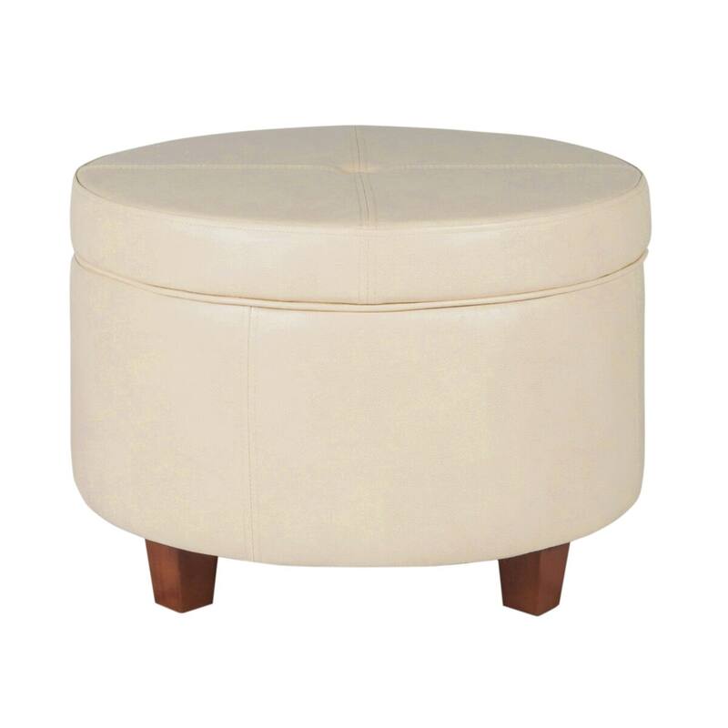 Porch & Den Rockwell Large Ivory Faux Leather Round Storage Ottoman