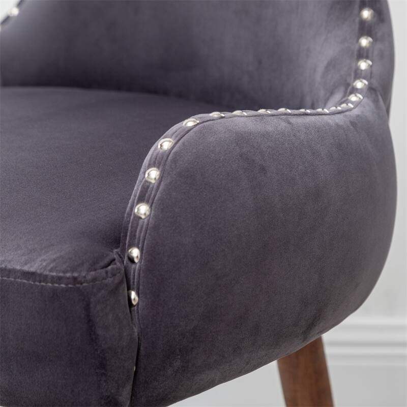 Upholstered Nailhead Trim Accent Chair with Curved Back and Wood Legs