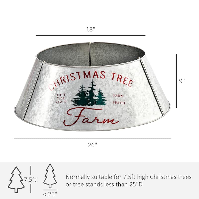 26" Silver Christmas Tree Collar with Festive Red and Green Pattern and Easy Setup - 26" x 9" H