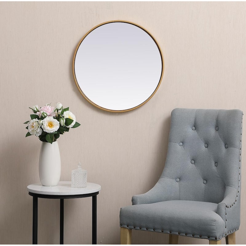 Carson Carrington Labbemala Metal Frame Round Mirror - 21" Diameter - Brass