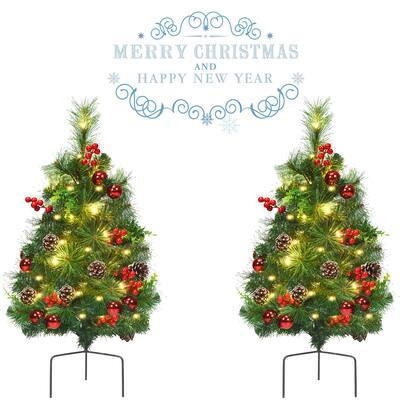 Set of 2 Pathway Christmas Trees 2FT PreLit Artificial X mas Trees