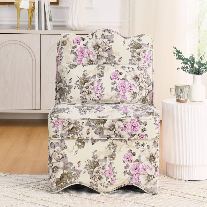 Upholstered Single Sofa Lounge Chair with Floral Pattern,Soft seat cushion and backrest,Armless Accent Chair