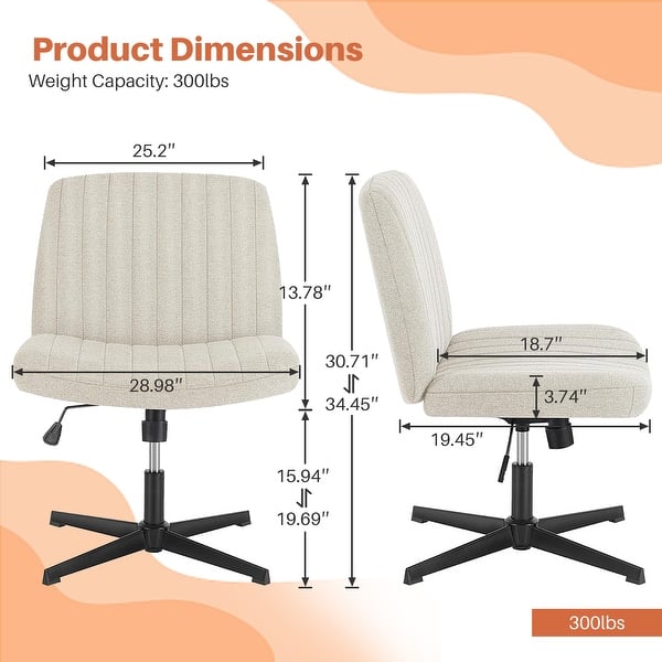 dimension image slide 1 of 10, Desk Chairs. Cross Legged Office Task Armless Wide Vanity Makeup Chair Computer Chairs for Home Office