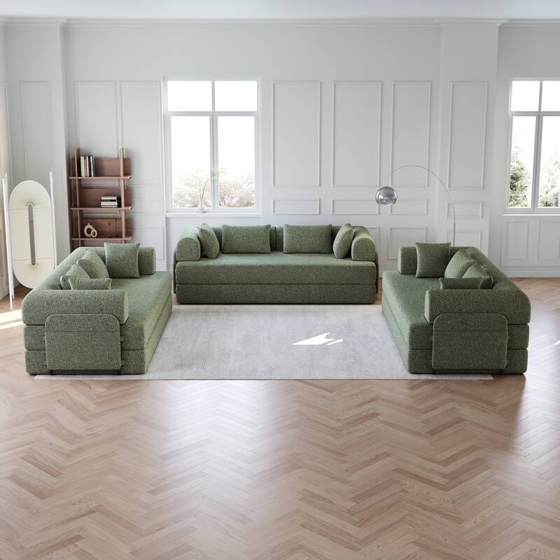 Anmytek 78.7" Chenille Convertible Sleeper Sofa Bed - 3PCS with Cylindrical Pillow & Side Pocket