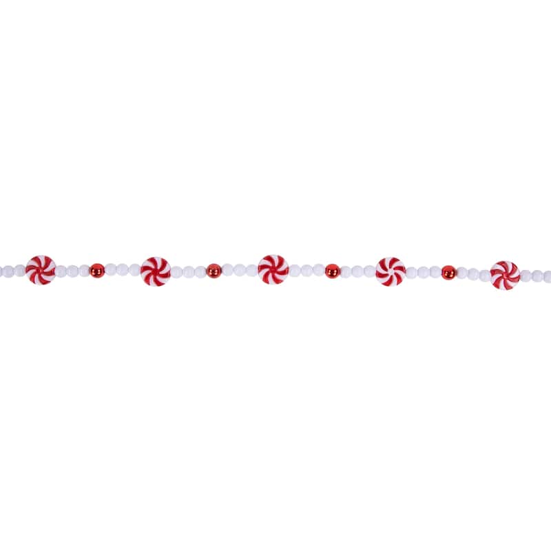 9'x1" Red White Peppermint Cy Beaded Artificial Christmas Garl - Unlit