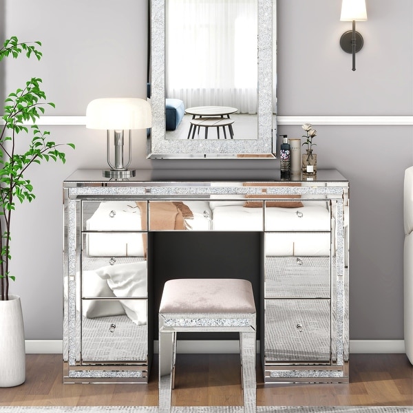 7 drawer classic mirrored dressing table discount