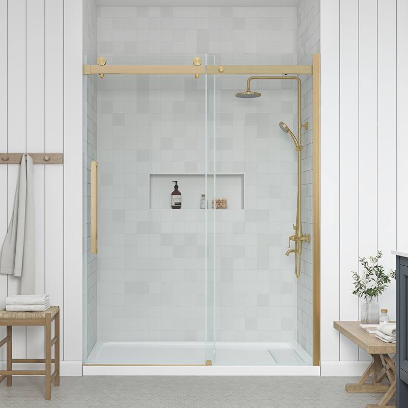 Bel Soft-Close 2-Piece Base Door Rectangular Alcove Shower Kit - 60 - Gold