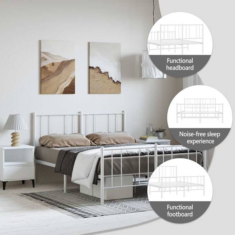 vidaXL Metal Bed Frame with Headboard, No Mattress