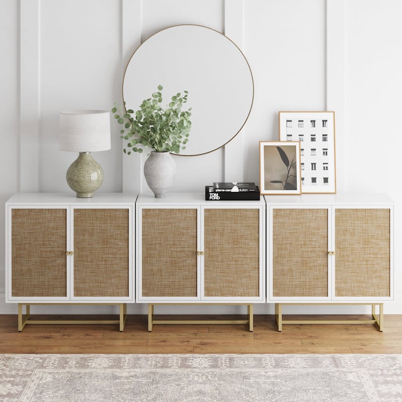 Nathan James Kova Natural Cane Rattan Doors Accent Cabinet with Metal Base and Adjustable Shelf