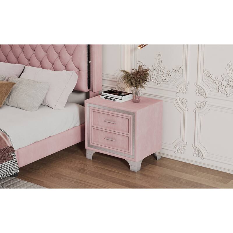 2-Drawer Nightstand with Metal Legs