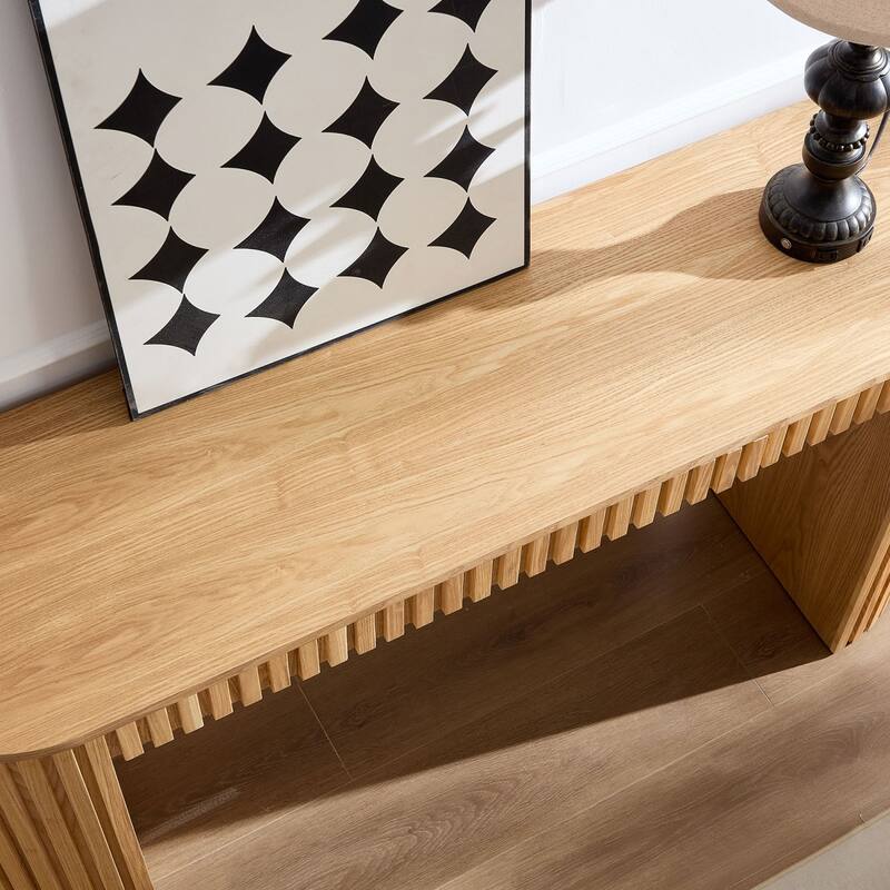 59.05'' Modern Vertical Stripe Console Table With Hidden Drawer