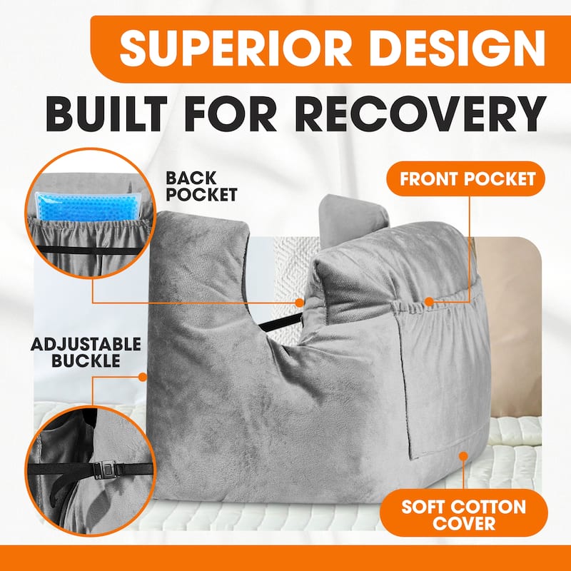 Cheer Collection Post Mastectomy Pillow with Front and Back Pockets - Grey