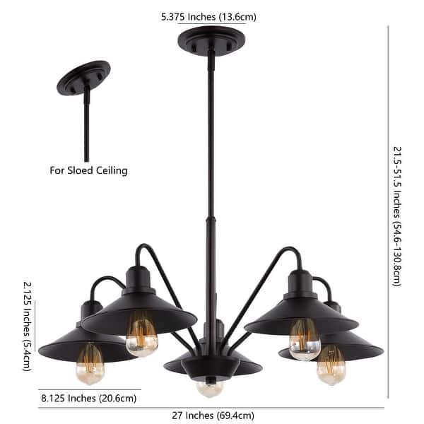 Cole 27" 5-Light Metal Farmhouse Industrial LED Chandelier, Oil Rubbed Bronze by JONATHAN Y