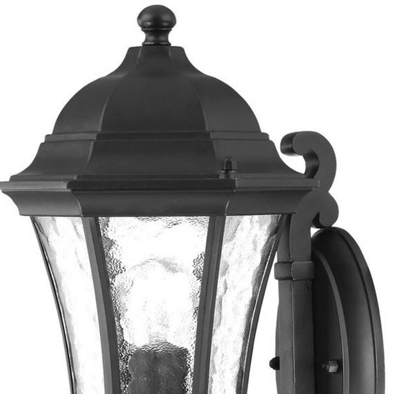 Matte Black Aluminum Outdoor Lantern Wall Light with Hammered Glass Hardwired LED - 9” x 8” x 16.5” (D x W x H)