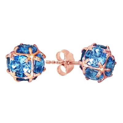 14K Solid Gold Stud Gemstone Earrings Natural Blue Topaz Certified
