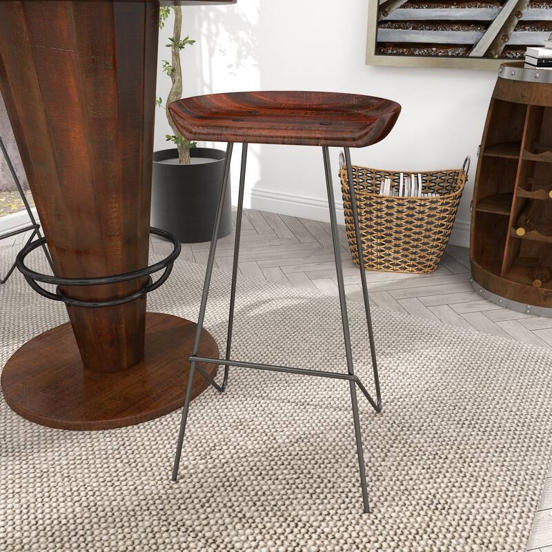 Brown Metal Bar Stool with Wood Seat
