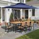 Option Brown Table with Navy Blue Umbrella