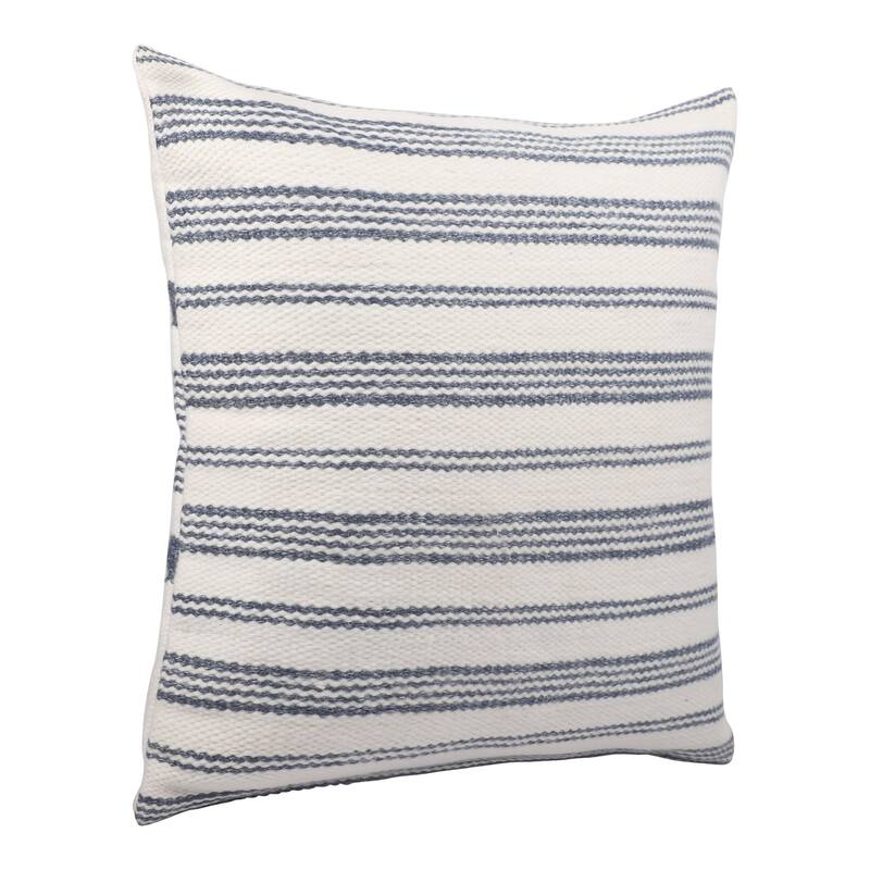 20" Navy and White Striped Throw Pillow With Ruffle