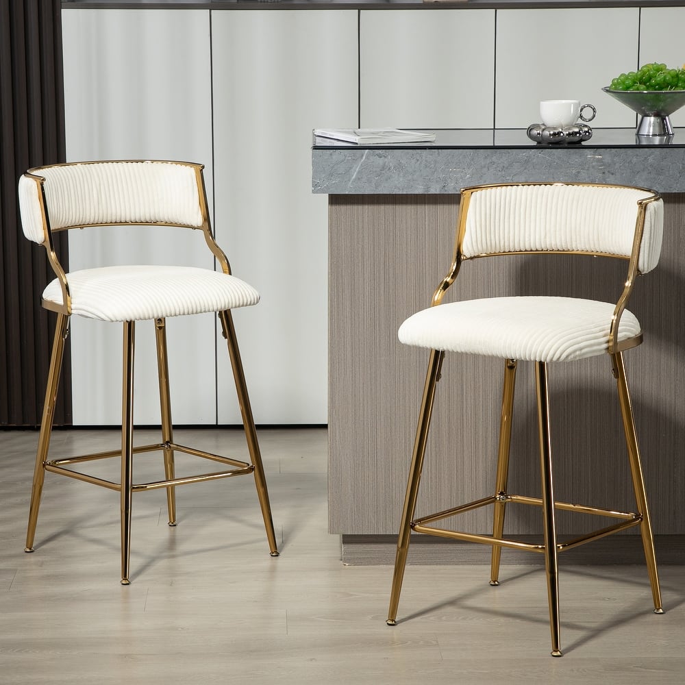 Corduroy Upholstered Bar Stools Set of 2 with Gold Metal Frame