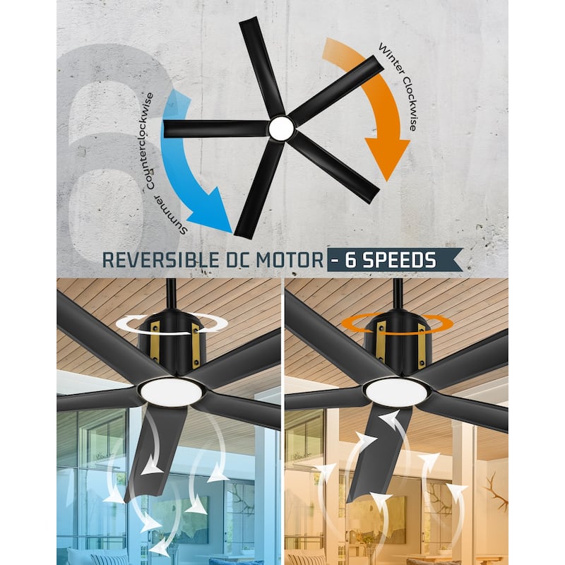 60 Inch 18W DC LED Ceiling Fan with Lights, 5-Blades, Remote Control and App and Alexa Google Voice Control