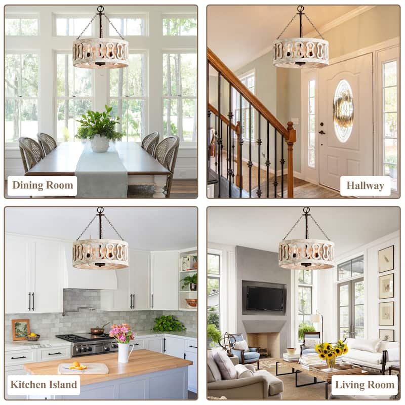 Cusp Barn 3-Light Farmhouse Candle Chandelier Rustic Drum Ceiling Pendant Light for Living Room