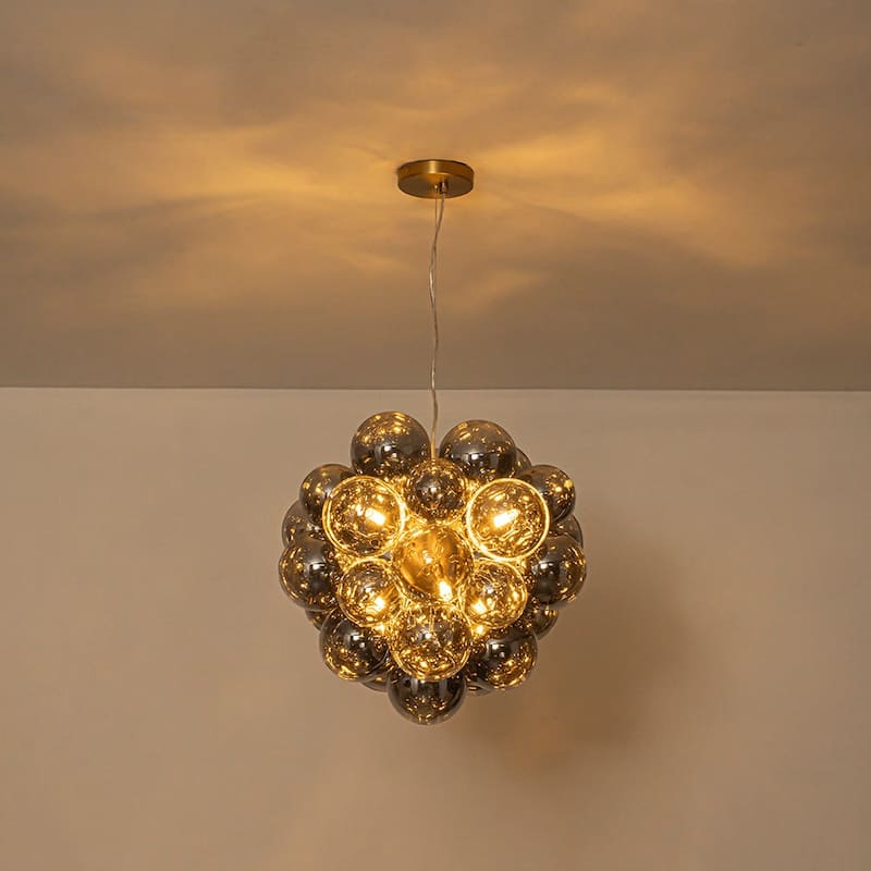 Art Deco 6-Light Dimmable Cluster Smoked Glass Bubble Chandelier