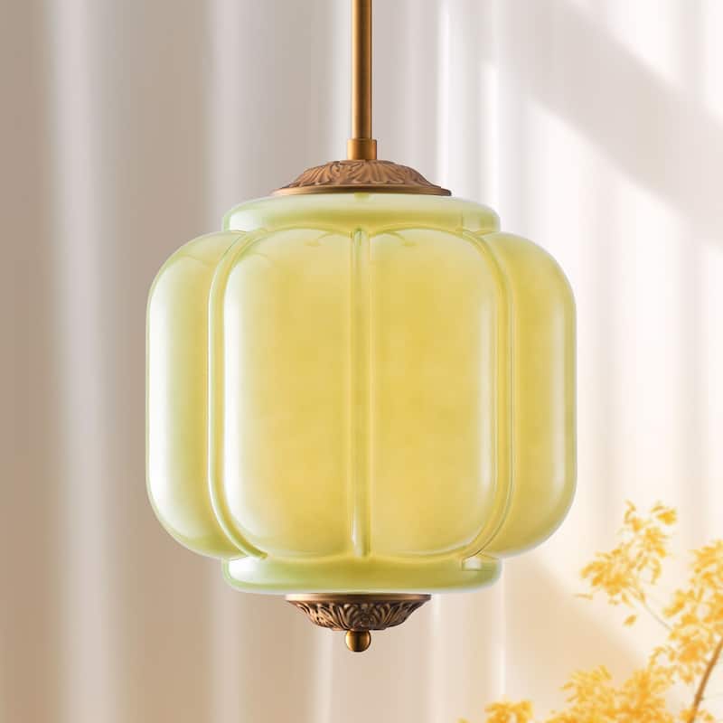Starsky 1-Light Retro Pumpkin Shaped Glass Pendant Light - Green
