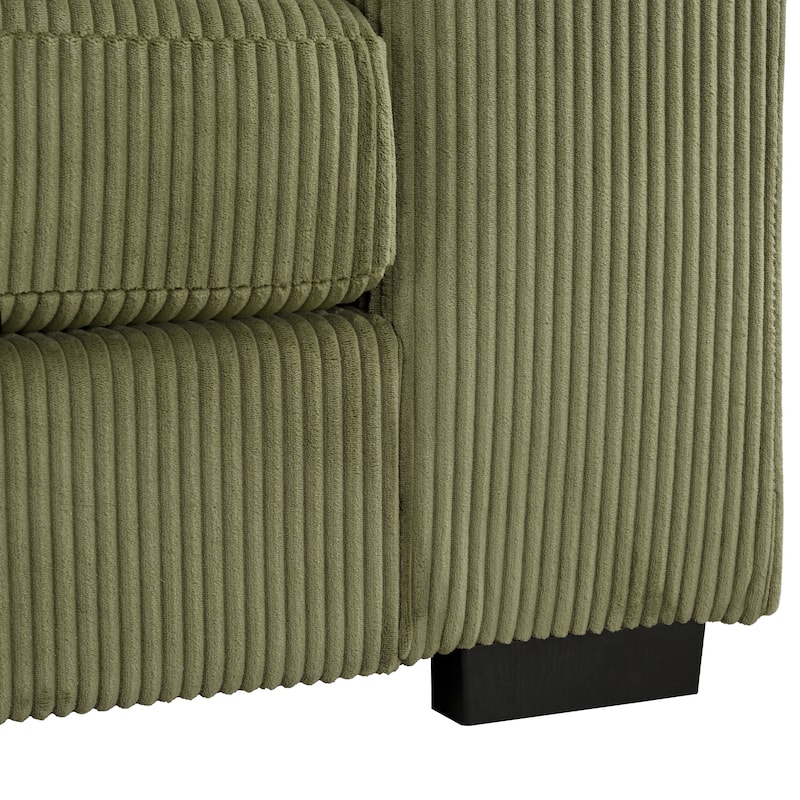 111.5" Corduroy Sectional Sofa with Thick Cushions, Cup Holders & Charging Ports