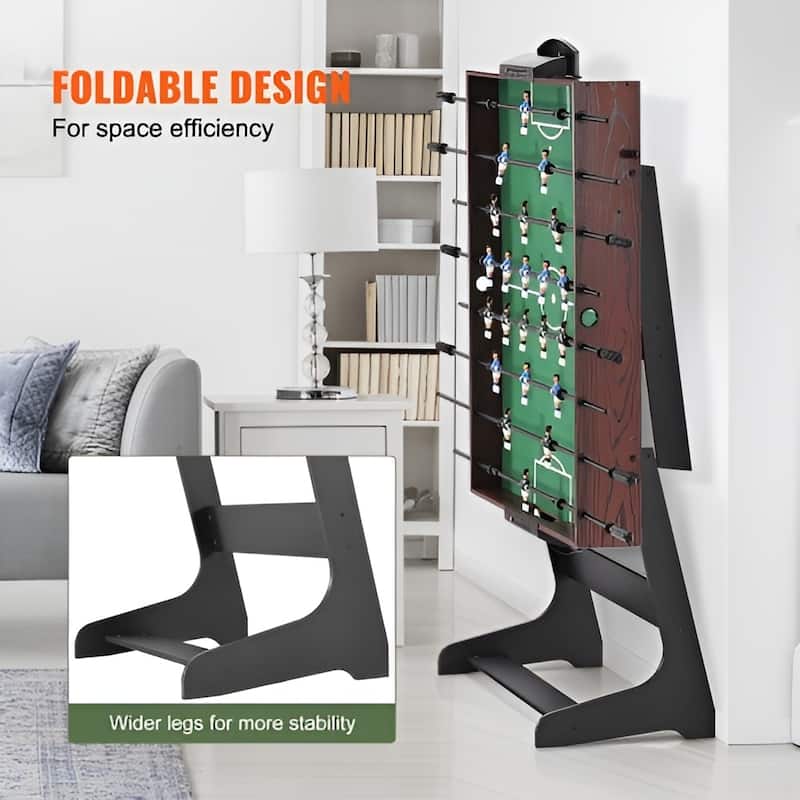 Black-Brown MDF Foldable Foosball Table with 22 Players and Balls - 42” L x 23.8” W x 31.8” H