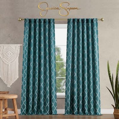 Jessica Simpson Lynee Textured Diamond Patterned Blackout Back-Tab Window Curtain Panel Pair with Tiebacks