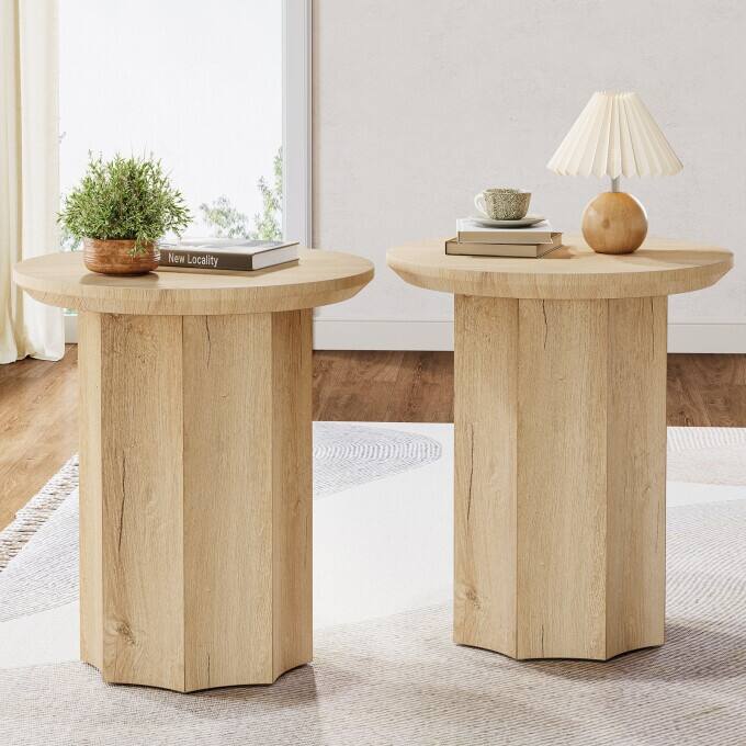 Round Side Table, Wooden End Table for Small Space - 1PC - 2PC