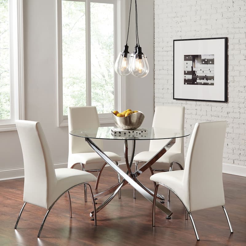 Beckham 5-piece Chrome and White Round Dining Set - Chrome