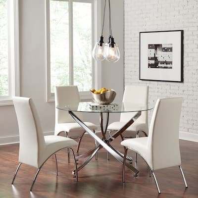 Beckham 5-piece Chrome and White Round Dining Set
