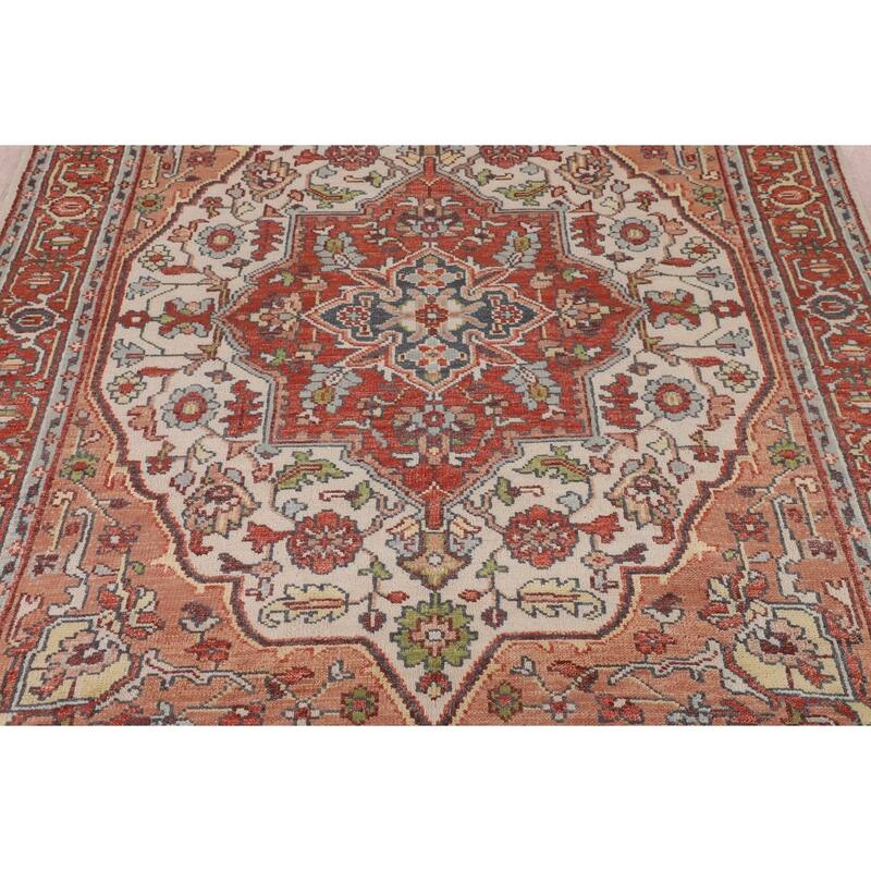 Ivory & Orange Heriz Serapi Indian Area Rug Handmade Wool Carpet - 7'10"x 9'11"