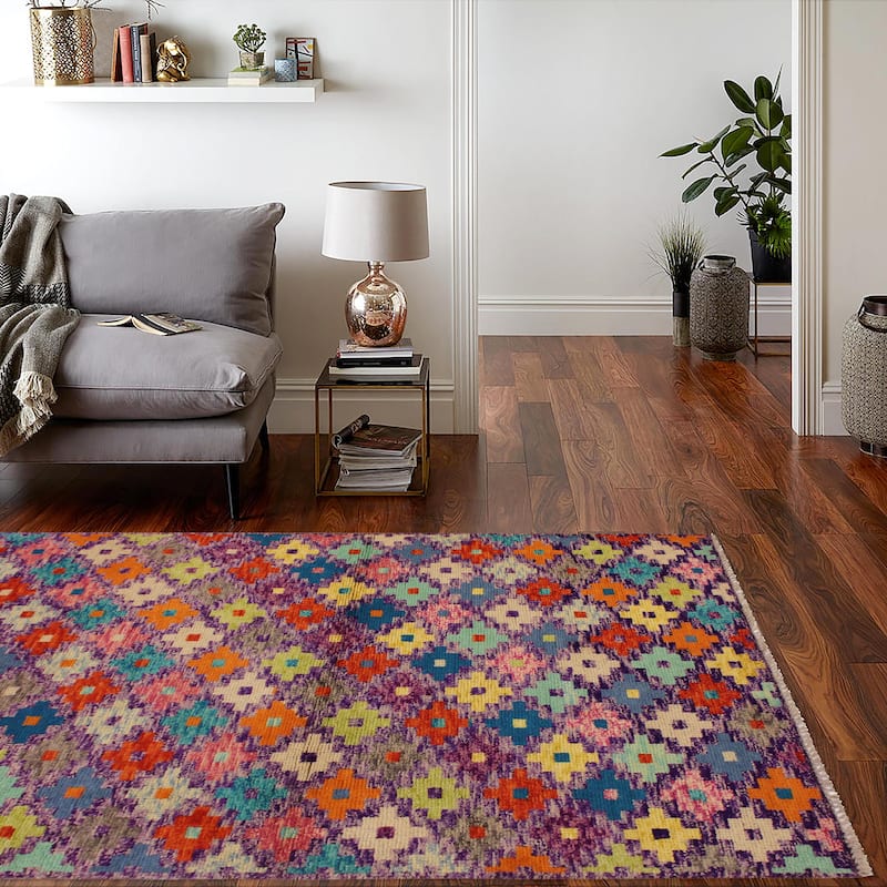 Shabby Chic Balochi Alexander Purple/Rust Hand Knotted Wool Rug - 3'3'' x 5'0''
