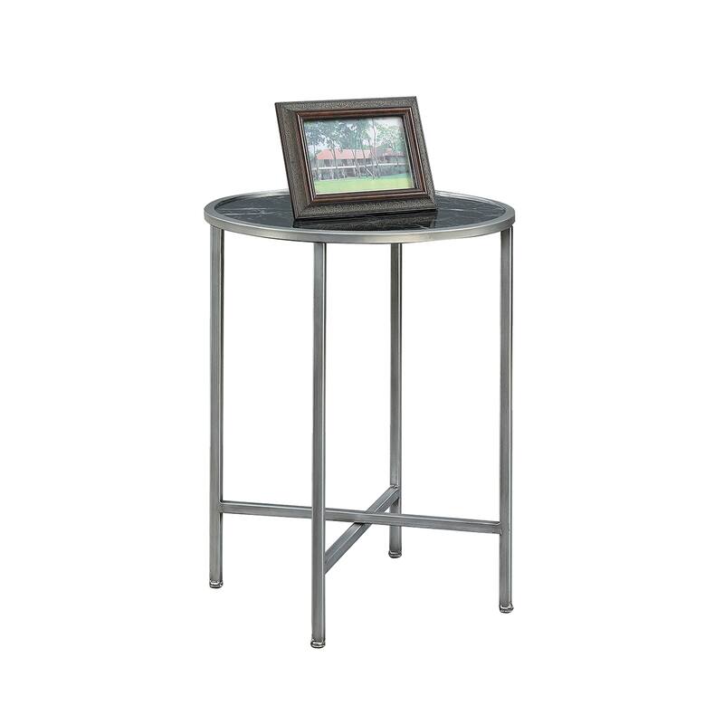 Round End Table - Faux Marble Accent Table, Modern Living Room Table, Easy Assembly, Multiple Finishes - 24.5