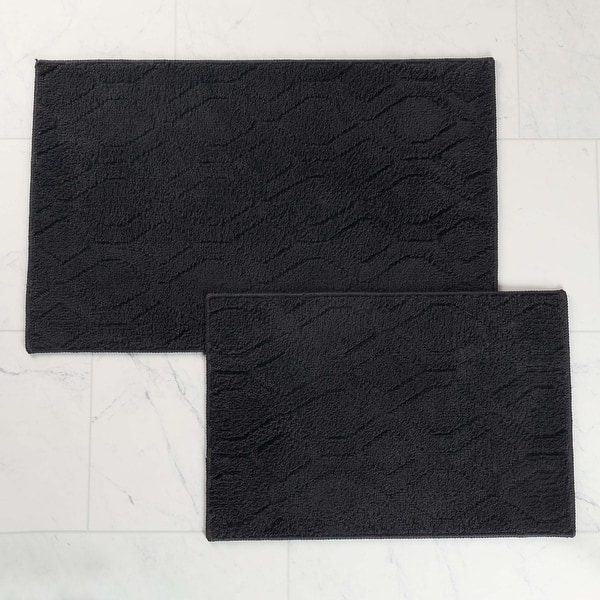 slide 2 of 8, Superior Brou Geometric Diamond Washable Bath Rug, Set of 2 Large - Black