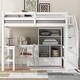 preview thumbnail 10 of 10, Full Size Wood Loft Bed with L-Shaped Desk and Drawers, Cabinet and Storage Staircase