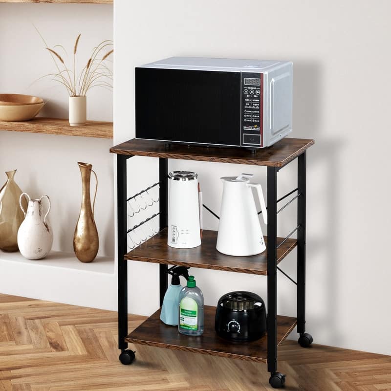 Baker's Rack 3-Tier Microwave Oven Stand Shelf with 10 Hooks