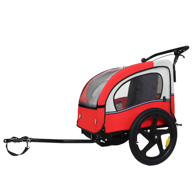 2-In-1 Double 2 Seat With Bike Trailer Jogger Stroller Foldable Collapsible W/Pivot Front Wheel, Storage Bag