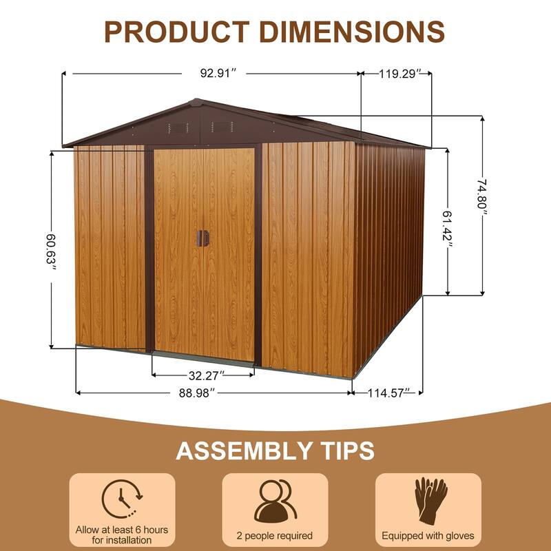 8 ft. W x 10 ft. D Coffee Metal Storage Shed with Separate Foundation and UV protection and Lockable Door (80 sq. ft.)