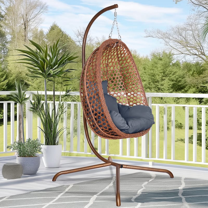 Outdoor/Indoor Swing Egg Chiar With Stand, Cushion And Headrest