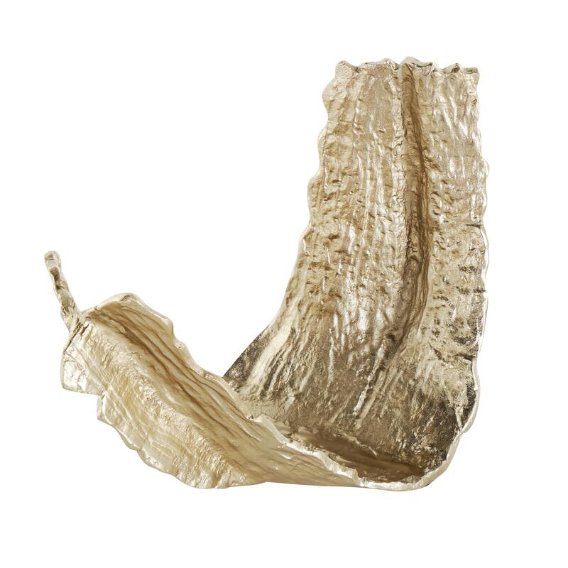 Aluminum Metal Leaf Textured Folded Leaf Decorative Bowl - Gold - Roche River Decor