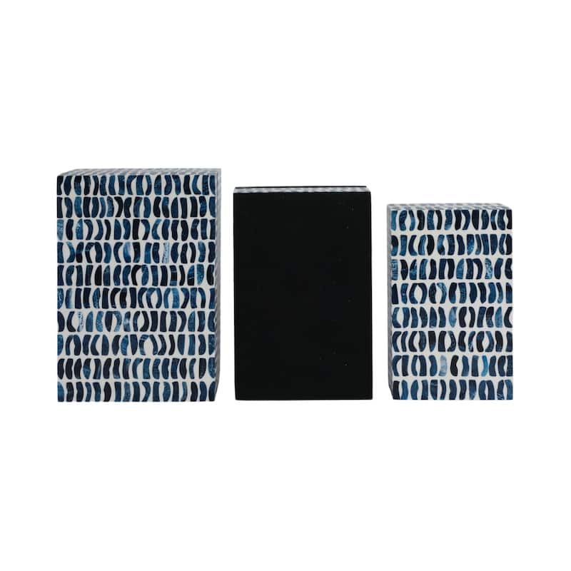 Decorative Boxes with Lid - Set of 3, 10", 11", 12", Blue & White - 12.0"