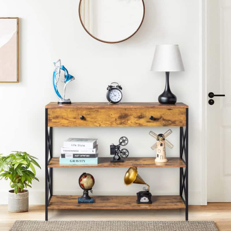 3 Tier Console Table with Drawer and Storage for Entryway - 39.4"L*11.8"W*31.7"H