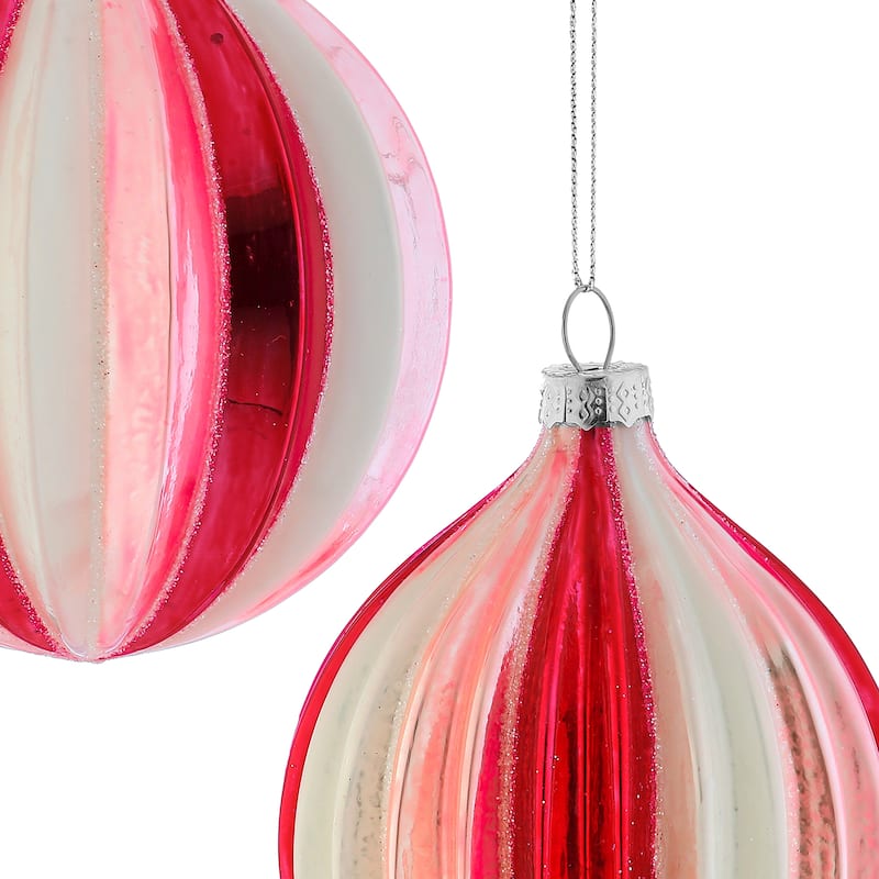4-4.5" Glass Ridge Ball and Onion Ornament set of 6