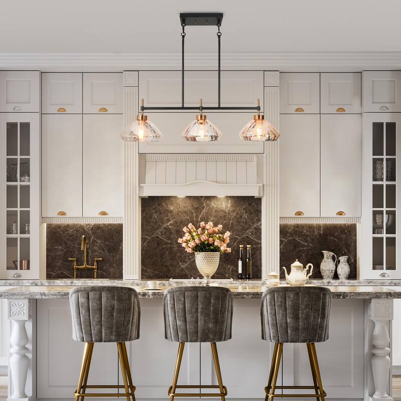 Flyn Modern 3-Light Linear Chandelier Mercury Glass Pendant Lights for Kitchen Island