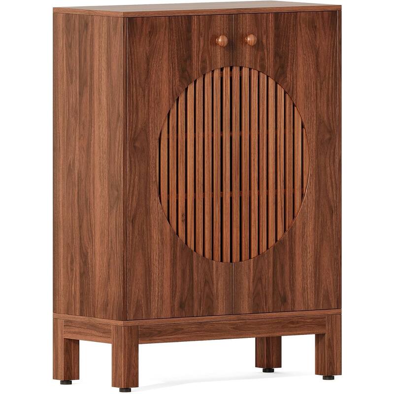 Brown Rustic 5-Tier Shoe Cabinet with Adjustable Shelves and Louvered Doors - 28.7 x 13.8 x 39.8 in