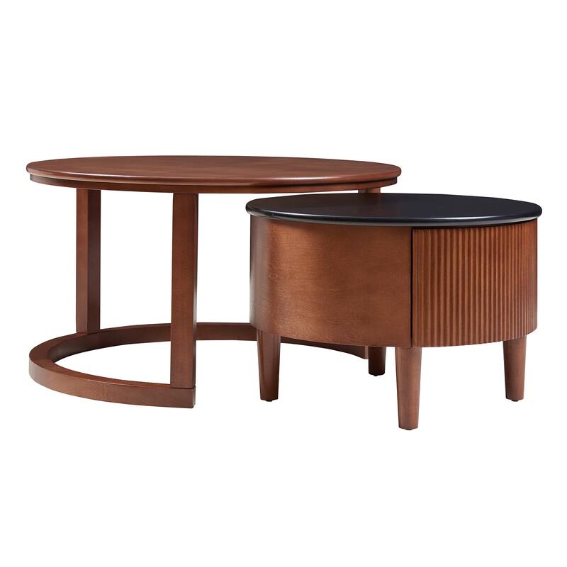 2-Piece Fluted Nesting Coffee Table Set with Hidden Drawer by Harper&Bright Designs