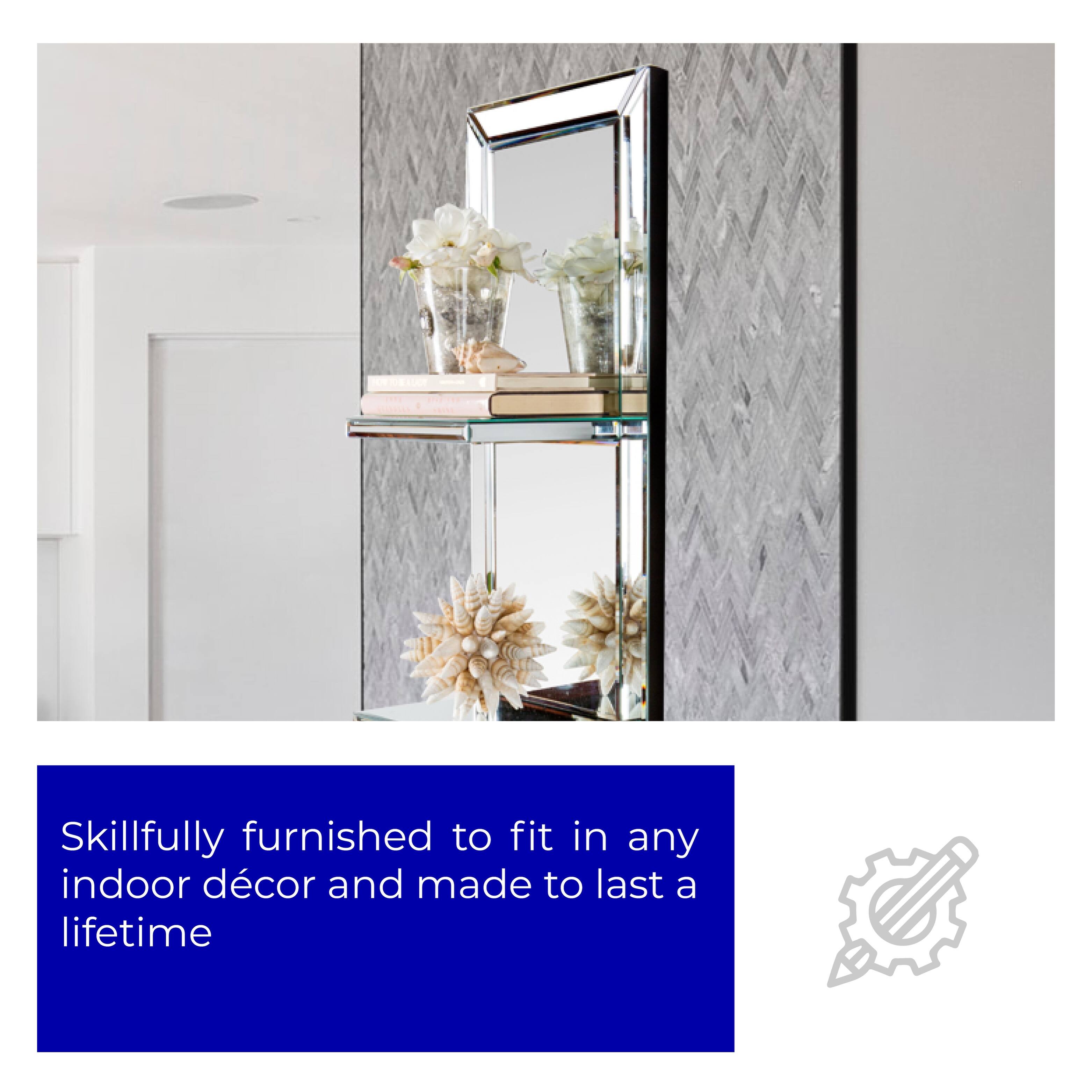 Statements By J Silver Leaf Finish Mirrored Wall Shelf, 50 Inch Tall